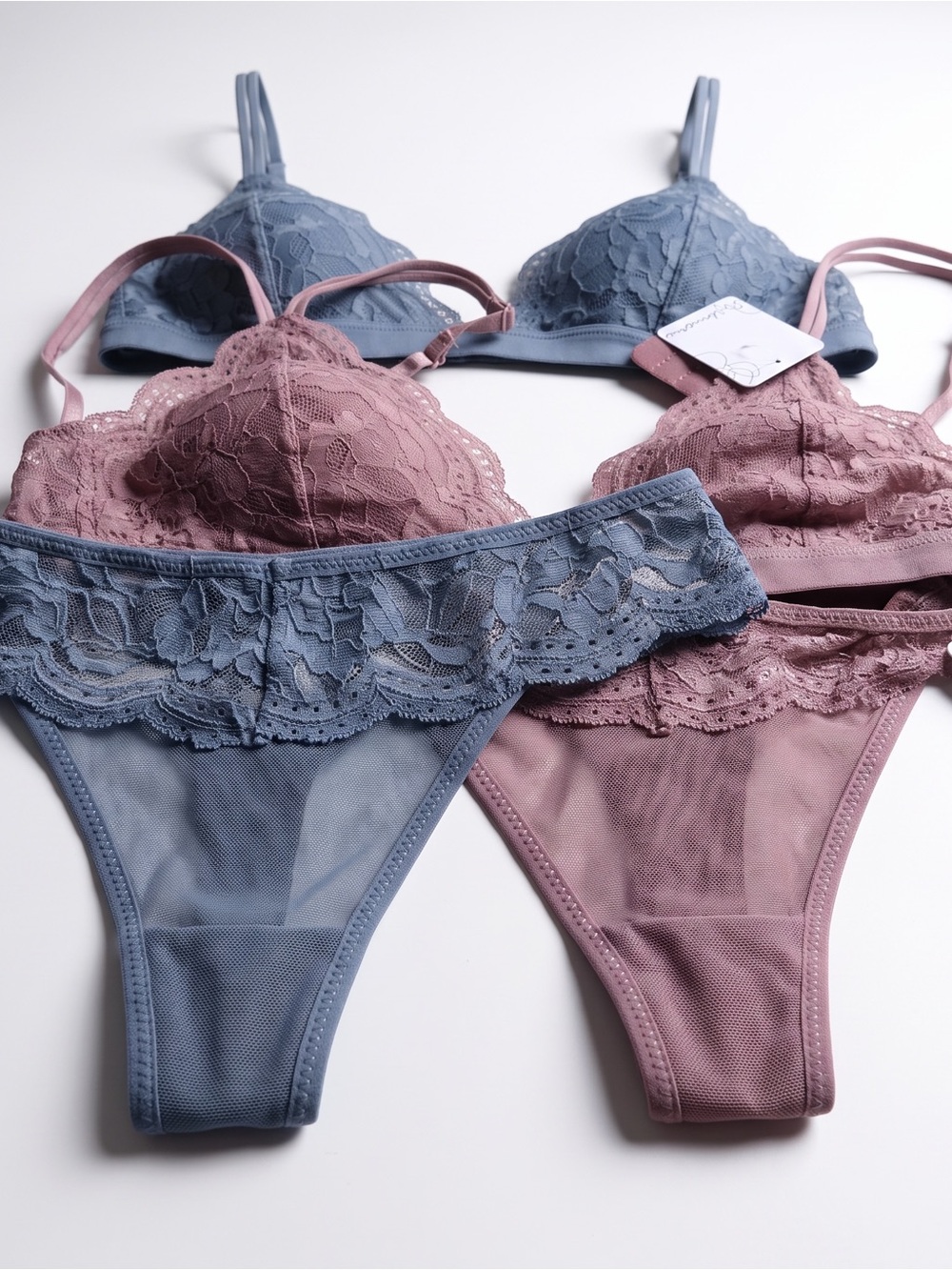 NWT Lace Bralette & Thong Set - Dusty Blue and Mauve